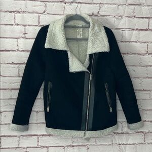 Sade & Sage Sherpa & Faux Suede Black Moto Jacket Good Condition Size Small